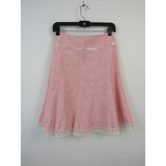 Hardy Amies London USA 4 Jacquard Baby Pink Skirt Ruffles  Vintage VTG - Picture 6 of 8